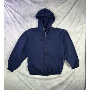 Jerzees Zip Up Hoodie Navy Blue Y2K Blank Hoodie Body Fit Skater Grunge Large